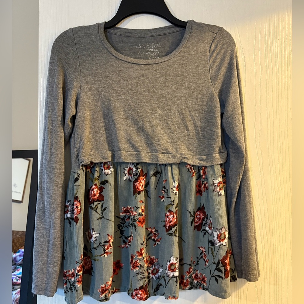 Latched Mama Gray Floral Babydoll Top